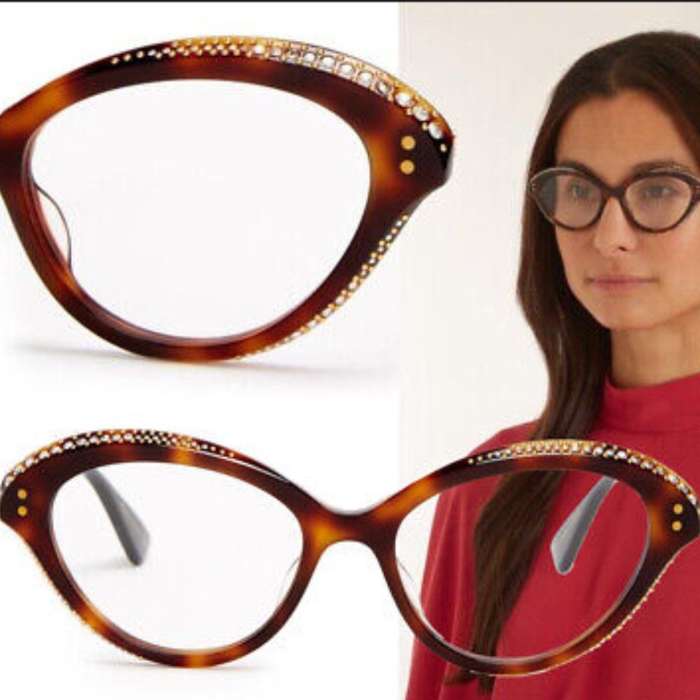 GUCCI Crystal Cat Eye Glasses GG0215O Havana